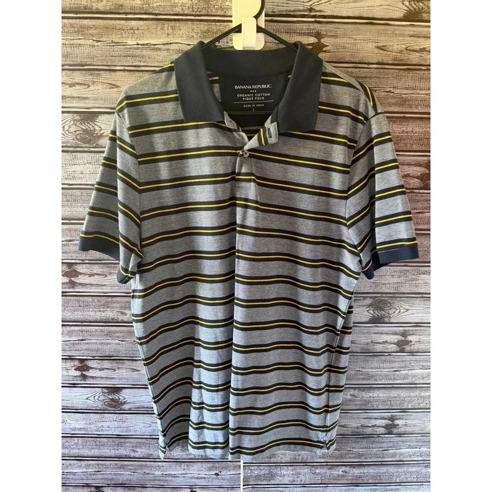 Banana Republic Men's Short-Sleeved Organic Cotton Pique Polo Shirt Size L Blue